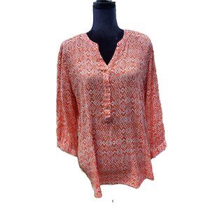 Grand & Greene Orange and Cream Printed Blouse Top, Size XL